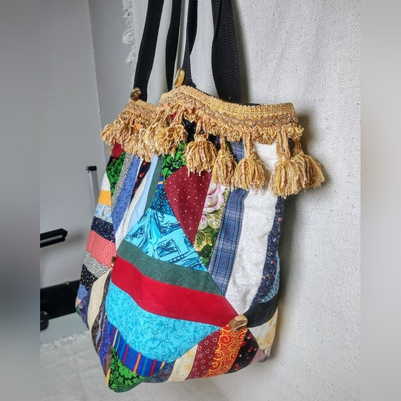 Bag Tote Weekender Shoulder One Of A Kind Patchwork Lined Fringe Tassels - Picture 10 of 12